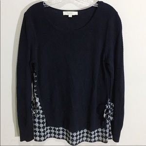 Loft black white side tie boat neck top